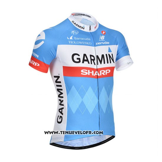 2014 Maillot Ciclismo Garmin Sharp Bleu Clair et Blanc Manches Courtes et Cuissard